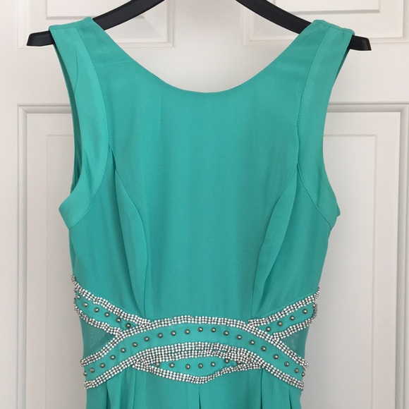 HP 🌺 Crystal Doll Dress 7 (Junior) Green Sleeveless Homecoming Prom Party Sheer - Picture 3 of 10